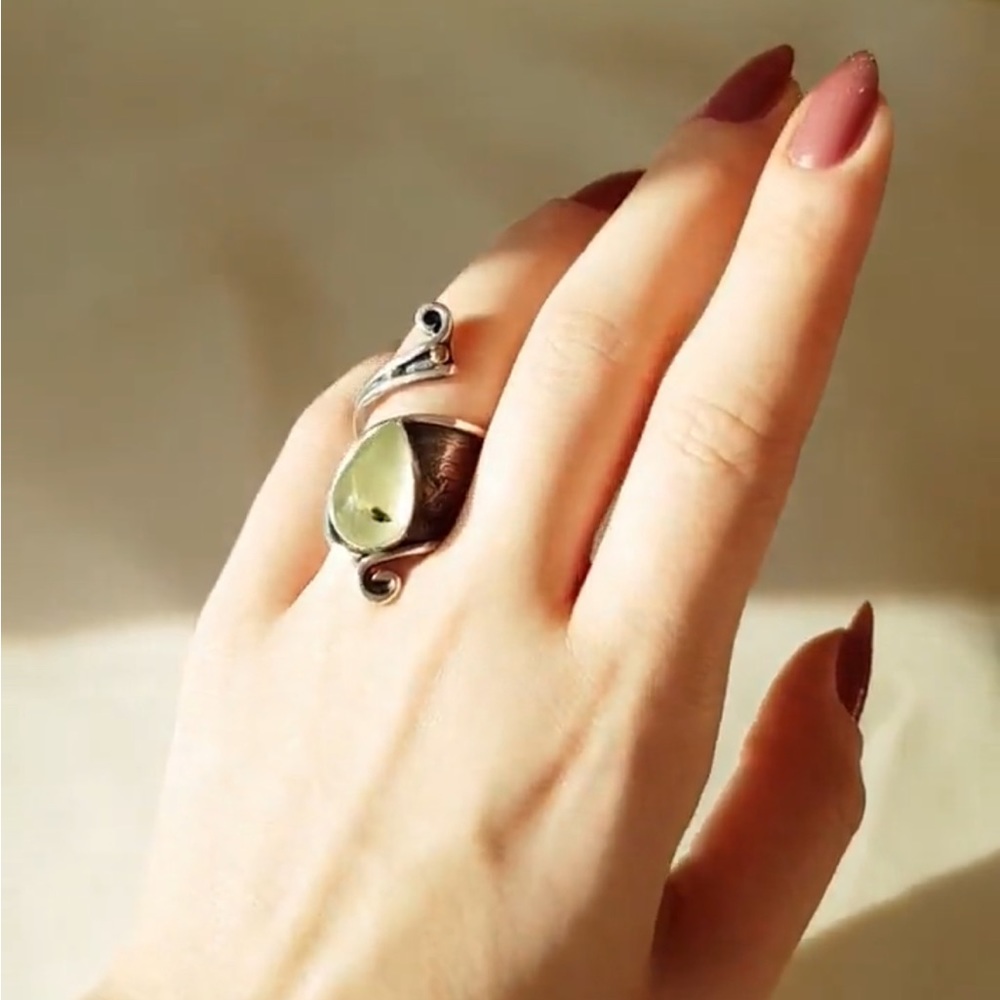Sterling silver custom prehnite ring